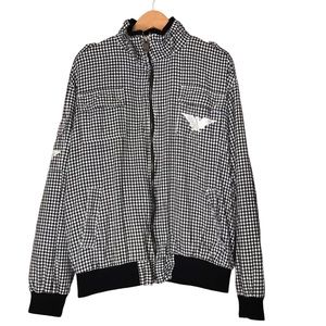 COOGI Large Black White Full Zip Cotton Lined Jacket Coat Check Embroidered